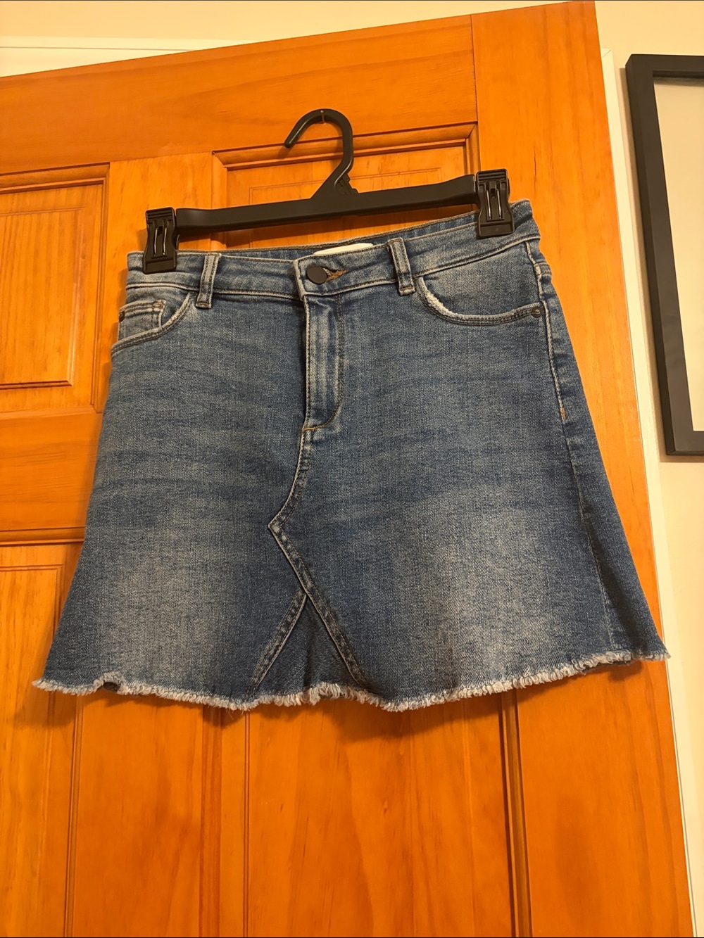 DL1961 Blue 14 Inch Denim Skirt with Raw Hem